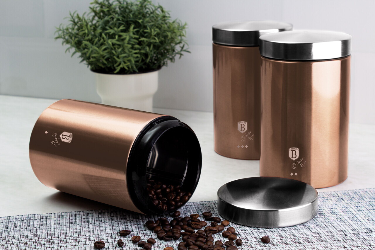 Set 3 recipiente depozitare Berlinger Haus, Rose Gold, 11x17.8 cm, inox, roz/argintiu - imagine 3